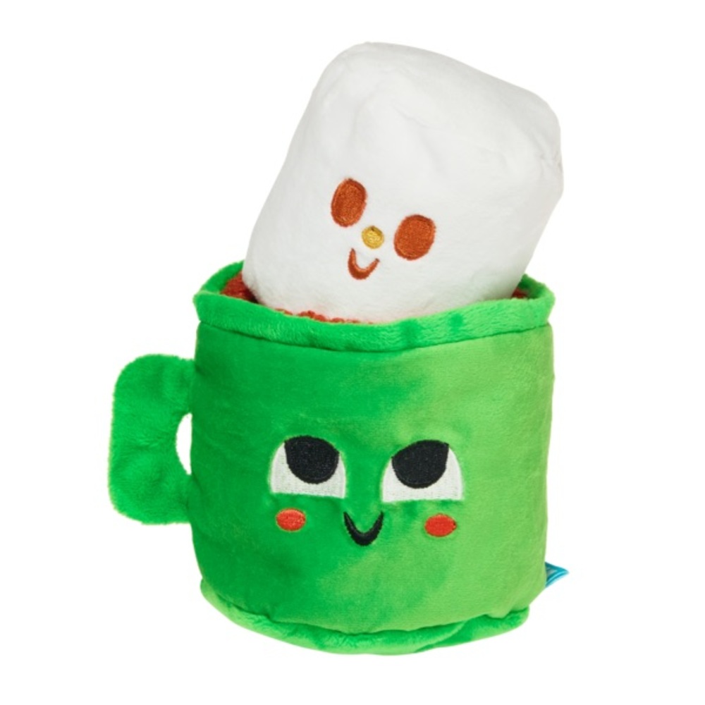 Bark Green Plush Mug Dog Toy with White Marshmallow